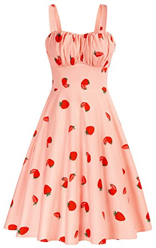 Belle Poque Robe Elégante pour Femme Evasé Robe Halter au Genoux 0380S22-01 Rose Fraise XXL