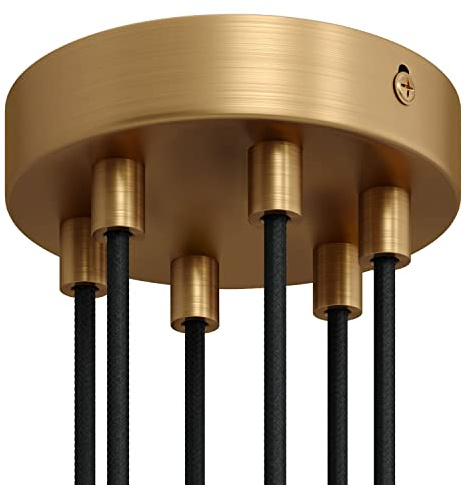 creative cables Kit rosone per lampadario da soffitto (serracavo cilindrico, metallo color bronzo satinato, Ø 120 mm, 6 fori) – Fissaggio a staffa per lampadari e sospensioni multiple