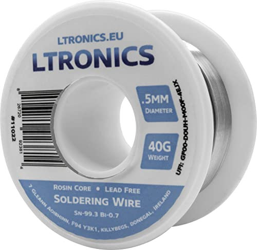 Lead-Free Sn99.3 Tin Bi0.7 Bismuth, Rosin Core Solder Wire Roll, 0.5mm, 40g