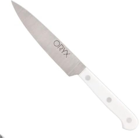ORYX Cuchillo Husky Cocina 13 cm. Hoja Acero Inoxidable, Cuchillo Carne, Cuchillo Pescado, Cuchillo Chef, Mango Ergonomico Blanco