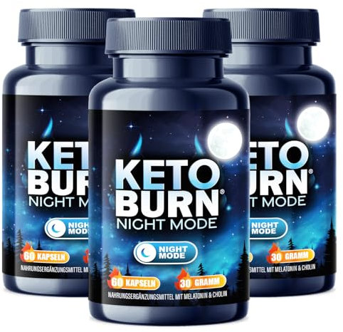 NEU: KETO BURN® Night Mode Kapseln 3er Packung mit 0,5 mg Melatonin & Cholin, Stoffwechsel Rezeptur extrem - schnell & endlich - verbesserte Formel für die Nacht, für Frauen + Männer