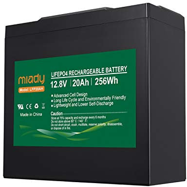 Miady 12V 20Ah LiFePO4 Akku Lithiumbatterie mit BMS Schutz 3000 Mal Wartungsfreie Batterie für Solaranlage, Fischfinder, Kinderwagen, Solarpanel Kit, Wohnmobil, Boot, Camping