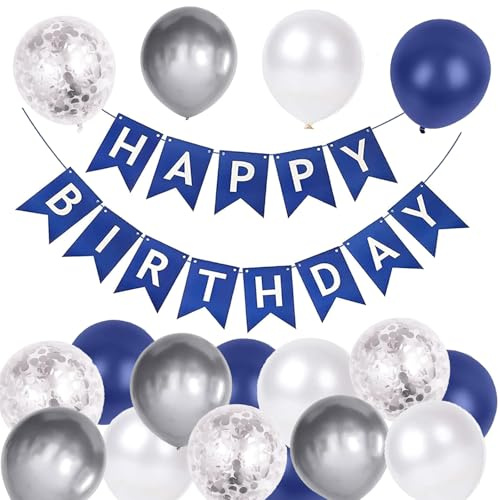 Navy Blue Birthday Banner & Balloons - Ribbons & Banners for Party Decoration