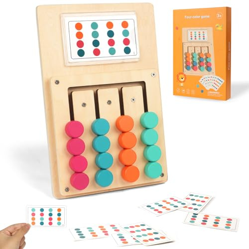 HOTUT Färgmatchande träpussel för barn, 4 färger med 15 kort, Montessori-leksaker för barn, ålder 4 5 6 trä IQ pusselspel, pedagogisk inlärningsleksak
