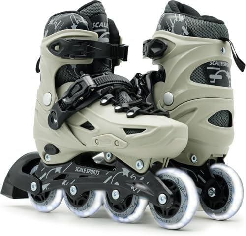 Scale Sports Justerbara rullskridskor inline med 8 upplysta hjul – barn inline-rullskridskor för barn och vuxna rullar för pojkar och flickor (grå, Medium-UK 2-4,5, EU 34-37)