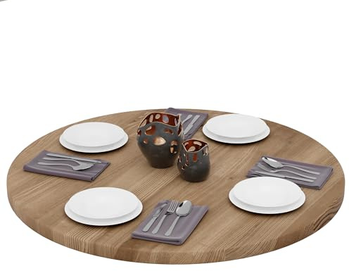 LAMO Manufaktur Tischplatte rund 100 cm aus Naturholz | Holzplatte für Esstisch, Küchentisch, Bistrotisch | Stärke: 40 mm | Farbe: Nussbaum