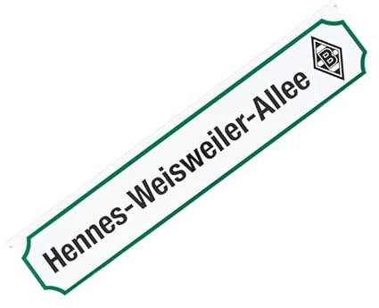 Borussia Mönchengladbach Blechschild „Hennes-Weisweiler-Allee“ | Offizieller Fanartikel Fohlenshop | Gladbach Fanartikel Deko | Metallschild mit Vereinslogo 52 x 11 cm