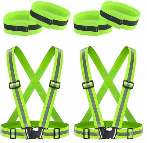 Chaleco reflectante de 2 piezas con 2 pulseras reflectantes, chaleco reflectante de alta visión, chaleco reflectante de seguridad ajustable, ligero y elástico para correr, bicicleta