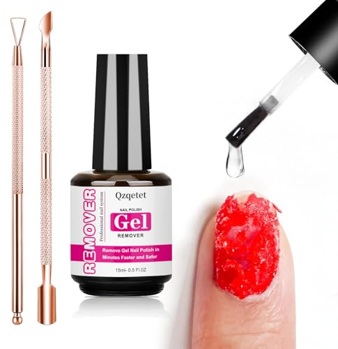 Solvente gel per unghie da 15 ml – Rapido rimozione magica per unghie, rimozione rapida del gel per unghie, senza ammollo, non avvolgente, facile rimozione in 3 – 5 minuti con set di spingicuticole