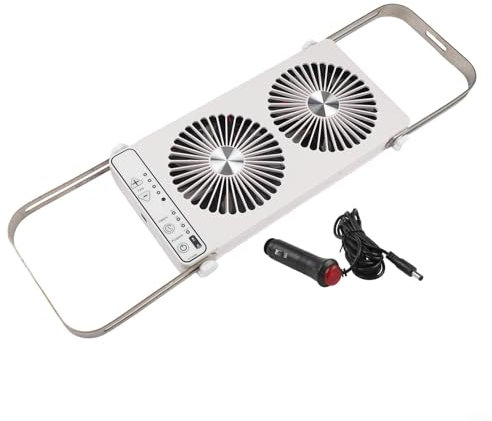Ventilador de ventana de techo RV de doble fila con cable de 12 V CC, diseño expandible, sistema de ventilación de 37,5 a 58,9 cm, para autocaravana y caravana (blanco)