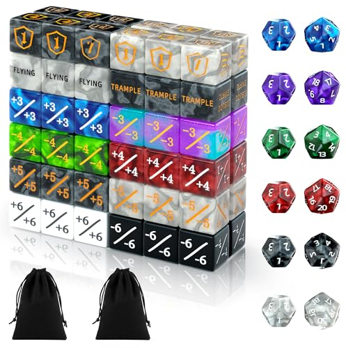 84-Piece MTG Dice Set with Life Counters, Keyword Ability Tokens, Shield & Spindown – 12 Colors for Magic: The Gathering, TCG, Cards Gaming Accessories