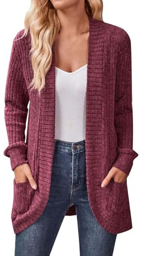 MOKBAY Cardigan Donna Lungo Elegante Manica Lunga Maglia con Tasche Aperto Davanti Maglioncino Curvy Cardigan per Autunno