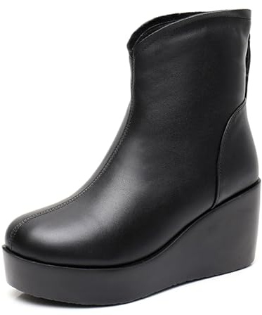 sekiueo Stivaletti con Plateau da Donna Zeppa Slip-On Punta Tonda Cerniera Laterale Tacco Alto,Nero,41 EU