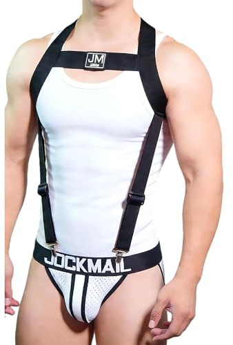JOCKMAIL Mens Harness with Jock Strap Breathable Mesh Harness for Club Gym Men (white, M)