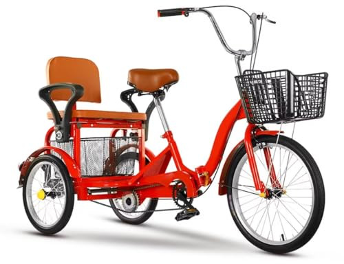 Bicicletta a tre ruote Manubrio della sella regolabile for carico del sedile posteriore triciclo tandem for adulti pieghevole da 16 pollici multicolore(Red)
