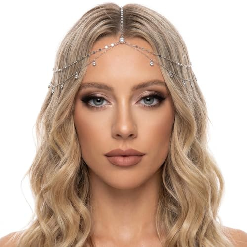IGXX Head Chain Forehead Jewelry, Adjustable Head Jewellery for Women | layered headpiece with pendant and delicate dangles; lightweight metal hair chain for boho or bridal wear