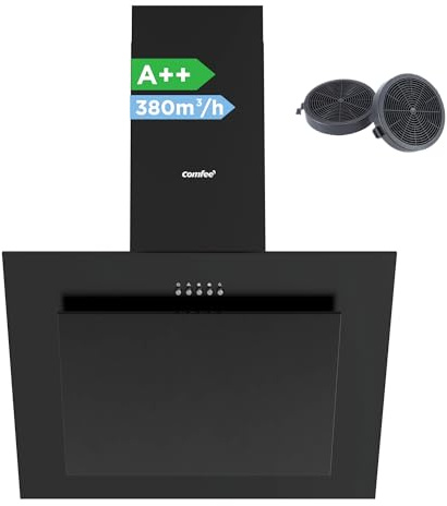 COMFEE' CH60J78EM4A2B Dunstabzugshaube 60cm A++, Kopffreihaube 60 cm Umluft und Abluft, 380m³/h Luftstrom, LED, Abzugshaube mit Aktivkohlefilter, Schwarz