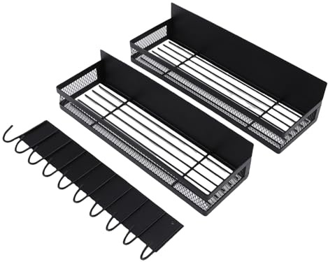 OPPWONG Magnetisk Kylskåpshylla Platsbesparande Organisatör för Köksförvaring med 2 Magnetiska Hyllor och Krokhylla (Svart)