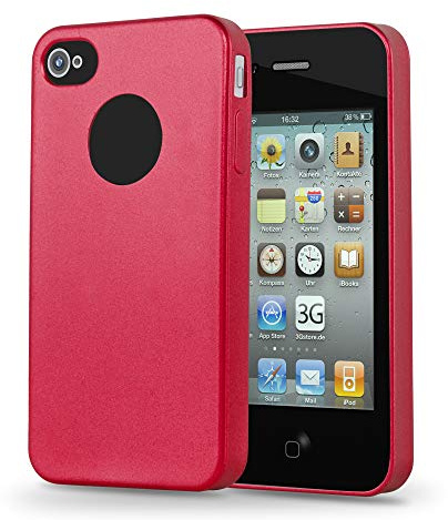 Cadorabo Hülle kompatibel mit Apple iPhone 4 / 4S Schutzhülle TPU Silikon Case Metallic Design Slim Kratzfest Weiche Gummi mit Rundumschutz Case Hülle für iPhone 4 / 4S in Rot