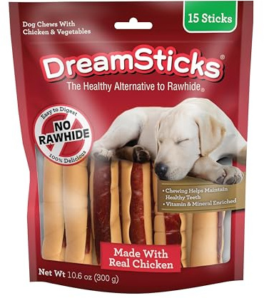 DreamBone DreamSticks With Real Chicken Chews For Dogs, 15 Count, These Easy-to-Digest Rawhide-Free Chews are a Dog’s Favorite Distraction