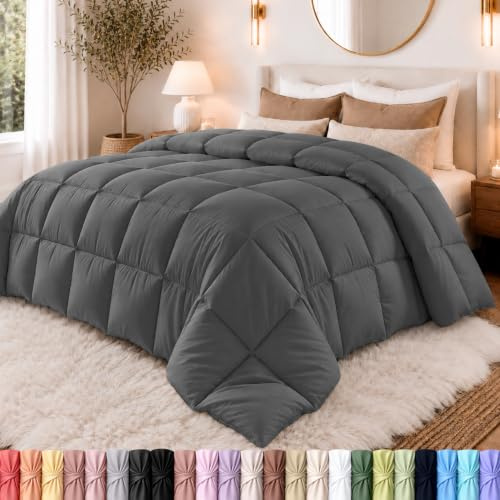 Utopia Bedding, 4.5 Tog All Year Round Coverless Duvet, Microfiber Soft Breathable Duvet, Box Stitch Quilt Ideal for Cold Weather, Machine Washable (Grey, King (Pack of 1))