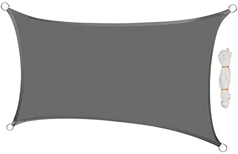 Laneetal Sonnensegel 4x6m rechteckig 160g/m² Polyester Sonnenschutz Schattenspender UV Schutz für Garten Balkon Terrasse Grau