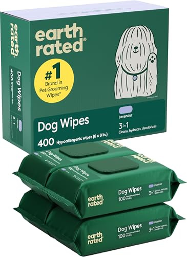 Earth Rated Dog Wipes, Hypoallergenic, Cleaning and Hydrating, for Grooming Paws, Body and Butt, Lavender Scented, 400 Count