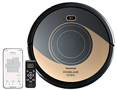 Taurus Homeland Gyro - La elegancia hecha robot aspirador. Aspira; pasa la mopa y friega. Tecnología ElegantGyro; navegación inteligente. 1800 PA. 7 modos. Programable. App. Alexa&Google Assistant.