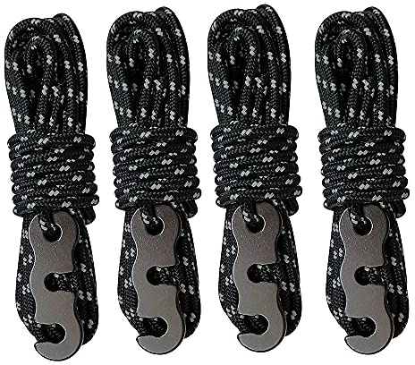 Flowden Tent Wind Ropes with Tensioners Cord Adjuster, 4pcs 13ft Reflective Rope for Camping, Hiking, Canopy Shelter, Outdoor Activity(Black)