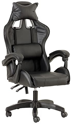 Baroni Home Sedia da Gaming, Sedia Ufficio Ergonomica con Schienale Regolabile, Poggiatesta e Supporto Lombare, Nero