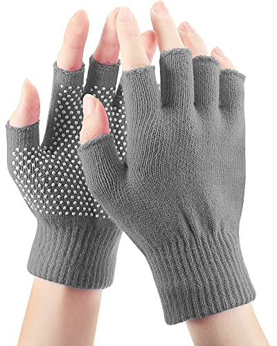 EBOOT Halbfinger Strickhandschuhe Winter Rutschfeste Fingerlose Handschuhe Unisex Greifen Fäustlinge für Herren Damen (Dunkelblau) (Dunkelgrau)