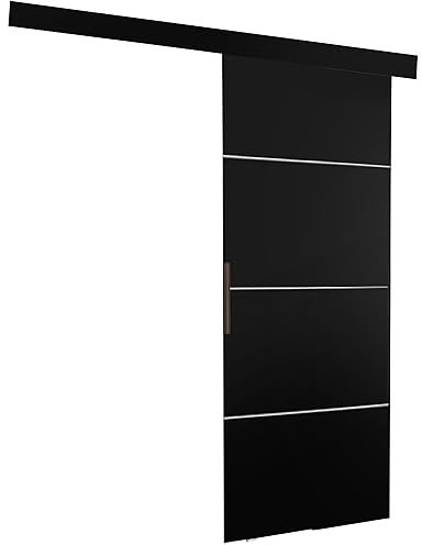 KIER FURNITURE Schiebetür Komplettset - MALIBU - Tür mit Laufschiene - Schiebetürsystem - Raumspartür - Innentüren - Schiebetür - Schwarz 86 x 205 x 1,6 cm