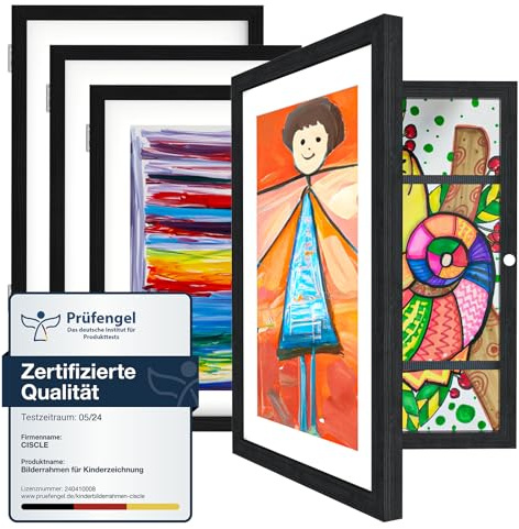 Ciscle Kids Art Frames, 4 Pack A4 Fillable Front Opening Photo Frames, Display Frames for Kids Artwork for 150 Pictures, Ideal for Children's Drawings, Kids Art Projects, School, Home or Office(Black)