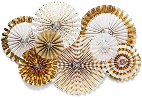 QZKJQDD Gold Papier Fächer Dekoration, 8 Stück Papierfächer Party Deko, Deko Hochzeit, Girlande Geburtstag, Benutzt für Geburtstag, Hochzeit, Babyparty, Party, Hauptdekoration