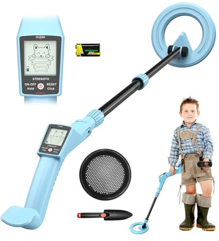 DR.ÖTEK Detector de Metales para Niños, Ajustable para 3-8 años, Bobina Impermeable IP68, Alta Sensibilidad, Pantalla LCD, Indicación de Sonido, Ligero, Ideal para Detectar Oro y Monedas.