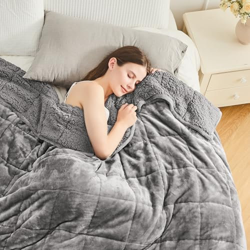 Cottonblue Gewichtsdecke 150x200cm 7kg- Sherpa Fleece Entspannungsdecke Erwachsene Zur Verbesserung des Schlaf Weighted Blanket - Gemütlich Calm Decken mit Cemaric Perlen, Graue