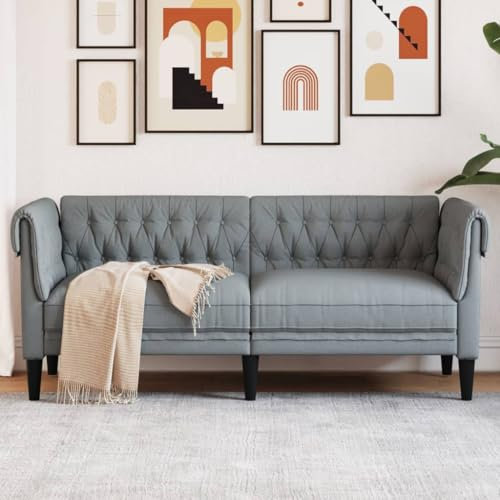 Homgoday Chesterfield 2-sits ljusgrå tygsoffa, utomhus trädgårdssoffor, soffsäng, soffa, soffa trädgård vardagsrum terrass utomhus inredning