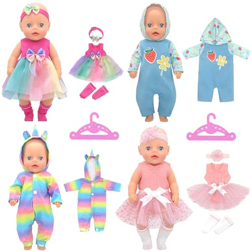 Baby Doll Clothes Compatible with Baby New Born Clothes 12-14 Inch Doll, Doll Clothes for 30-35cm Outfits Sweet Baby Doll Outfits ，Four-piece set to fulfill your desires(Not Include Doll)