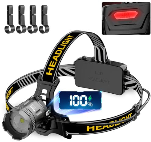 WholeFire Stirnlampe LED Wiederaufladbar, superhell 30000 Lumen, 3 Beleuchtungsmodi, Display-Taschenlampe, IP65 Wasserdicht 90° Verstellbar Kopflampe Stirnlampe für Outdoor Camping Angeln