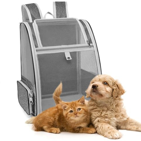 EUIEUT Mochila para Gatos y Perros, Transportin Mochila Gato <6,5kg, Mochila de Transporte para Gatos con 1 Almohadilla y Ventana de Malla, Mochila de Paseo Gatos Transpirable, Portátil y Plegable