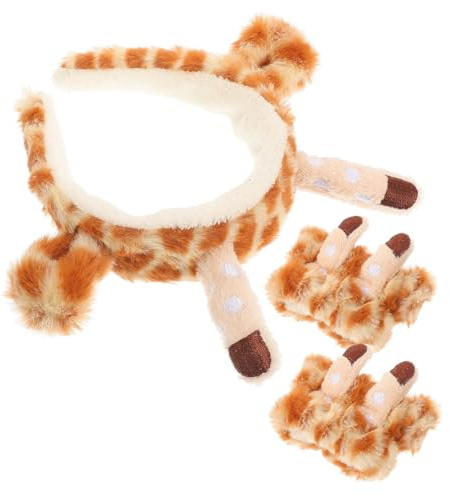 IWOWHERO Bandeau de Maquillage Girafe en Peluche Adorable, Lot de 3 Set de Set de Pièces pour Garder Cheveux Éloignés Visage, Confortable Nettoyage Visage
