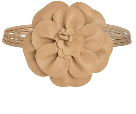 TeeYee bälte dam PU-läder blommor bälte boho lindbälte flätat bälte midjebälte smalt, kaki, En Storlek