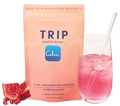 TRIP Magnesium Glycinate Powder - 7,500MG Magnesium per Pack with L-Theanine & Lion’s Mane, Delicious Pomegranate Orange Blossom Flavour, Sugar Free, 1 Pack - 30 Drink Mix Servings