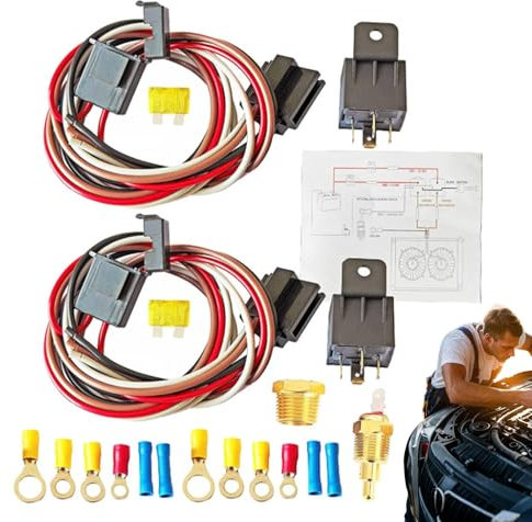 Electric Cooling Relay Kit, 12V 40A Engine Radiator Fan Motor Relay, Waterproof Automotive Accessory With Temperature Sensor For Efficient Cooling In Rainy Conditions