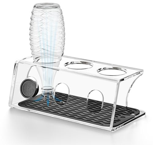 Sliandtelly Acryl Abtropfhalter Flaschen für SodaStream, Stabiles Küche Flaschenhalter mit Deckelhalter & Abtropfmatte, Klarer 3er Flaschentrockner ständer Abtropfgestell für Sodawasser-Flaschen