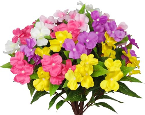 CITYES 5pcs Artificial Flower Pink White Rose Purple Yellow 6-Fork Impatiens Flower