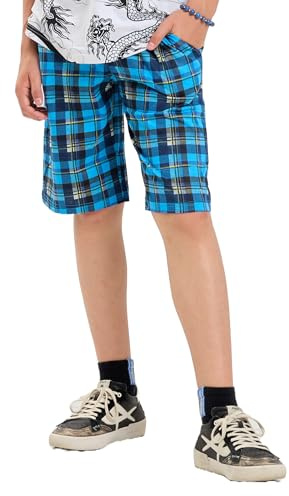 MOR Pojkar sommarshorts av bomull med fickor – bekväma korta byxor för barn med dragsko – fritidsshorts för utomhus och hem (färg, storlek), blå, 176