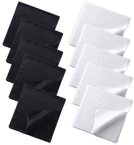 10 Pcs Glasses Cleaning Cloth, Spectacle Cleaning Cloth, Microfibre Cloths Glasse, Lint Free and Ultra Fine Cleaning Cloths for Lens, Eyeglasses, Screens (5 Black + 5 White)