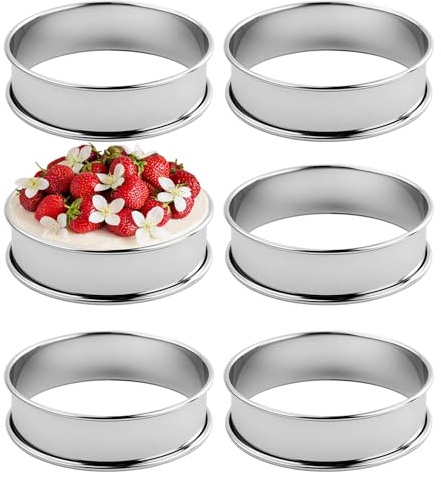 6 Pezzi 8 x 2,5 cm Anelli Pancake Torte in Acciaio Inox,Argento Coppapasta tondi,Stampo Rotondo Impermeabile,Antiaderente Anelli Cottura,per Muffin, Omelette, frittelle