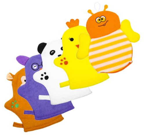 iplusmile Guantes de Baño para Bebés de Algodón, Textura Delicada y Diseño Frutal, 5 Piezas, Ligeros, Ideales del Baño de Niños
